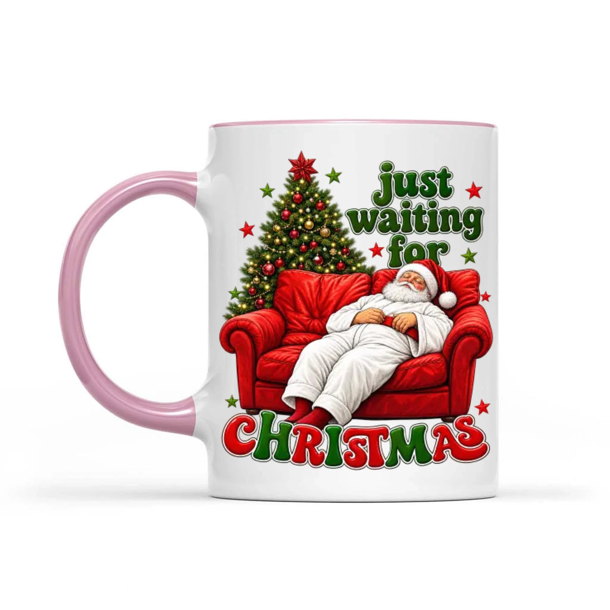 Funny Fat Santa Couch Mug, Just Waiting for Christmas Gift