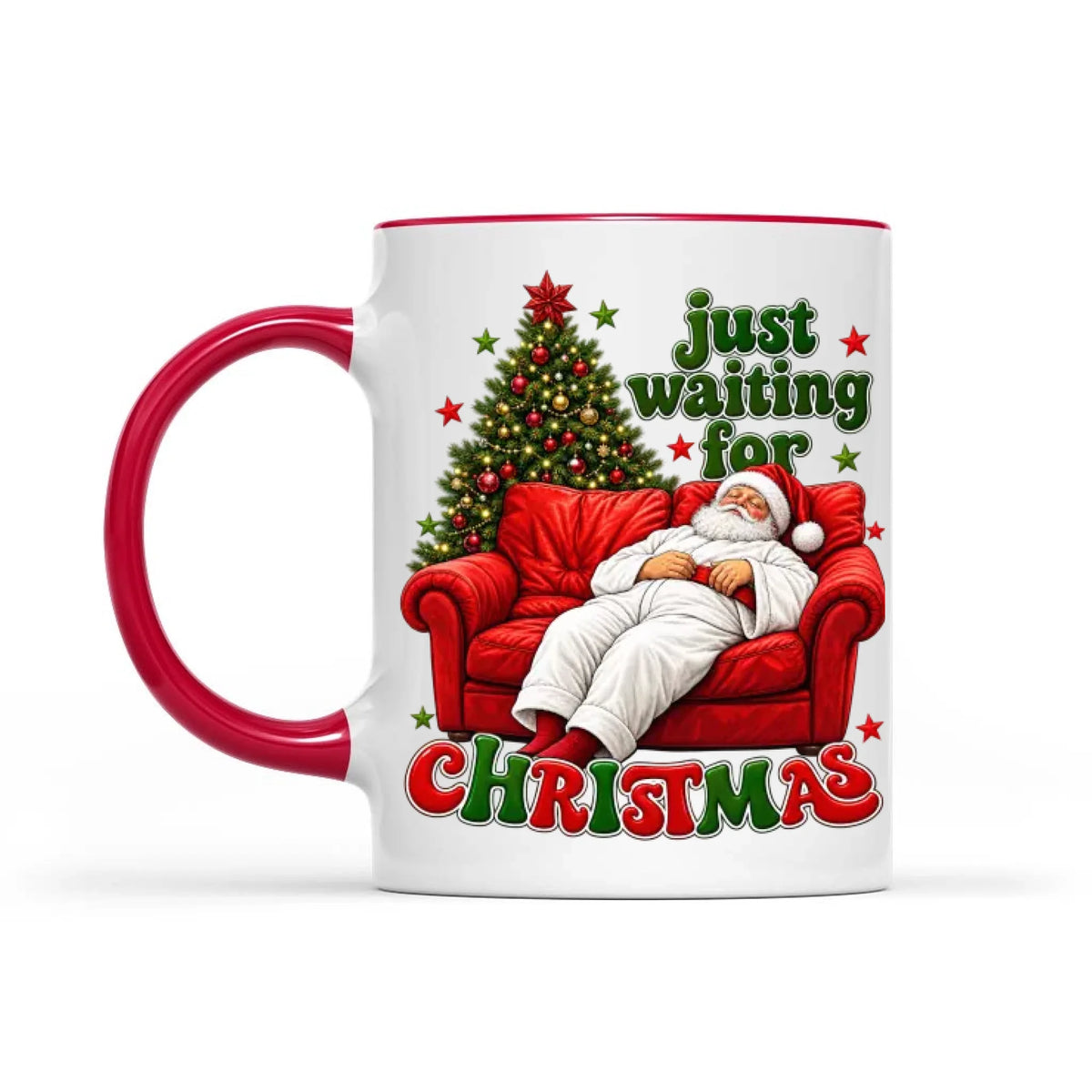 Funny Fat Santa Couch Mug, Just Waiting for Christmas Gift