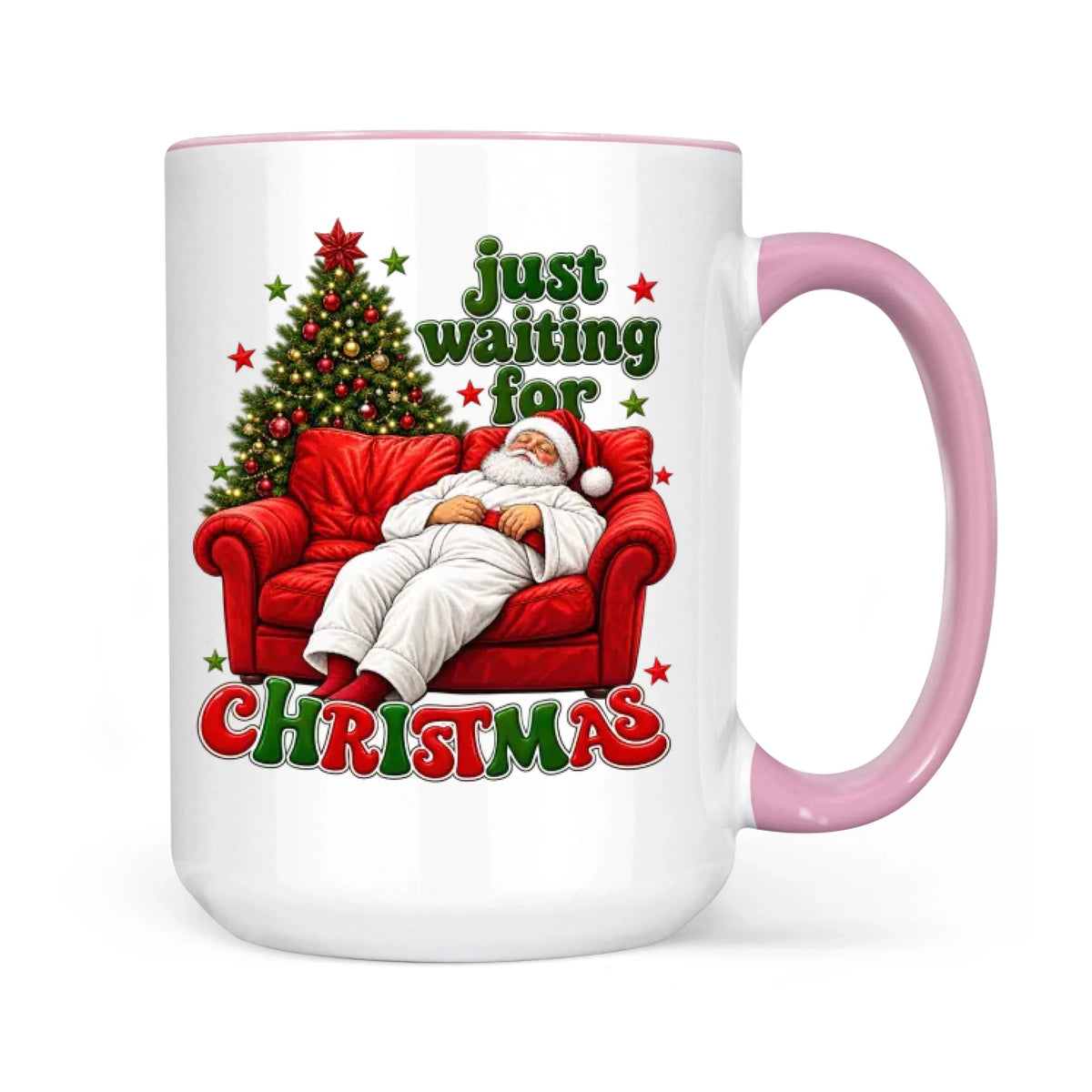 Funny Fat Santa Couch Mug, Just Waiting for Christmas Gift