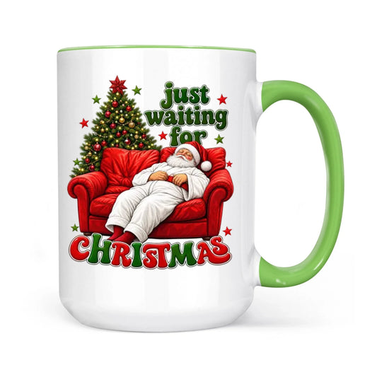 Funny Fat Santa Couch Mug, Just Waiting for Christmas Gift