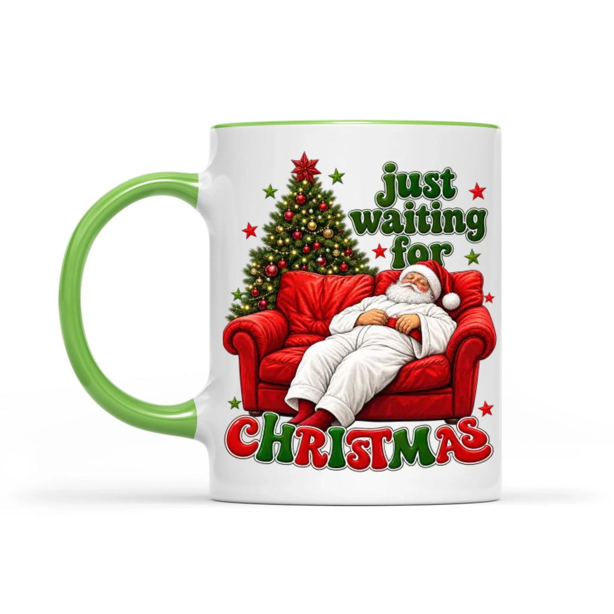 Funny Fat Santa Couch Mug, Just Waiting for Christmas Gift