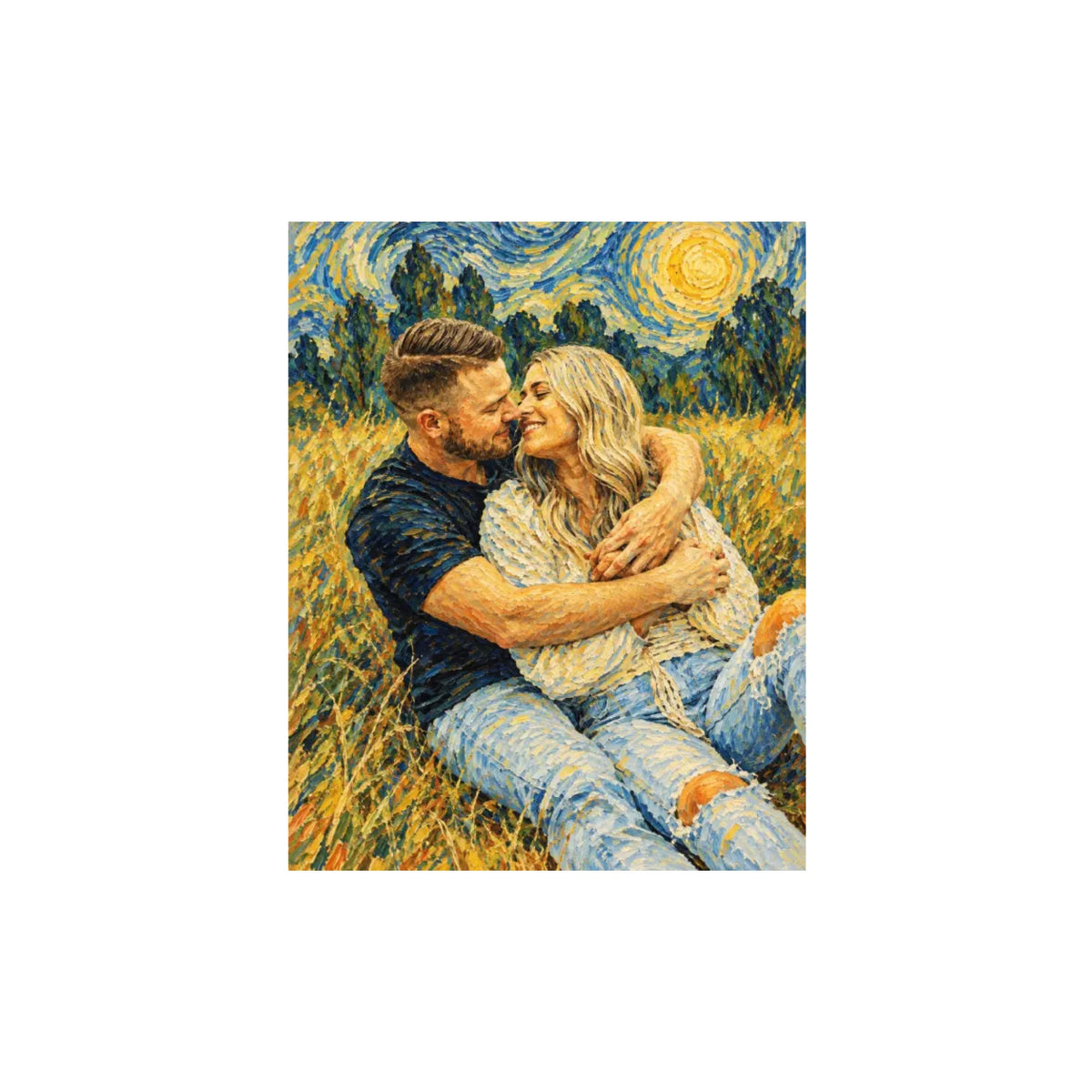 Personalized Van Gogh Art Style Photo Couple Portrait Canvas - Gift For Couple
