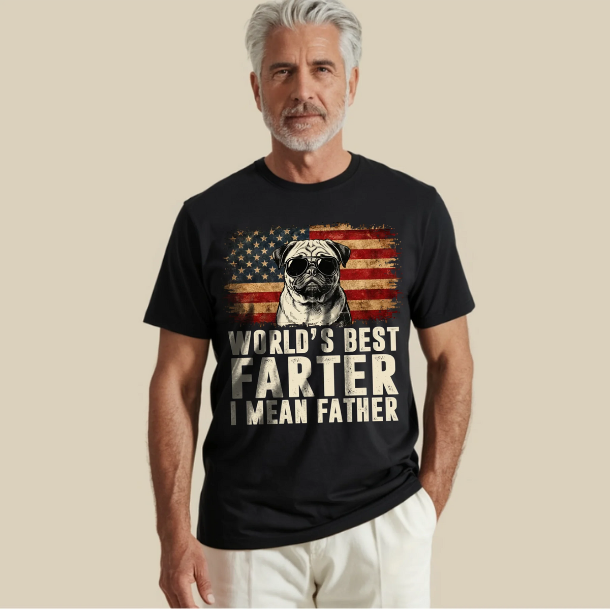 Custom Dog Shirt for Dog Dad - World's Best Farter I Mean Father Funny T-Shirt, Personalized Pet Photo Tee with USA Flag, Dog Lover Gift for Him