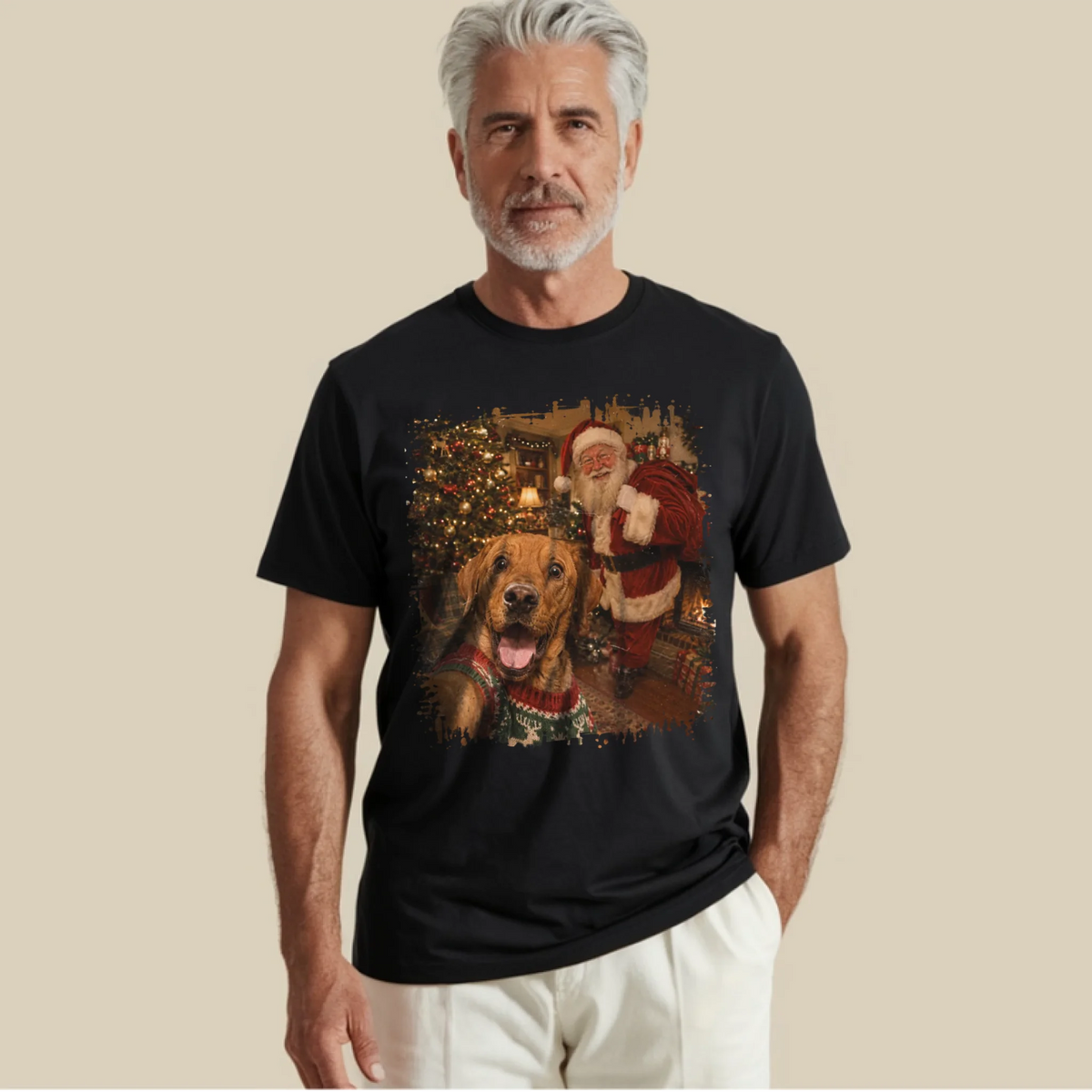 Christmas Dog Funny Selfies With Santa - Personalized Dog T-shirt, Gift For Dog Lover