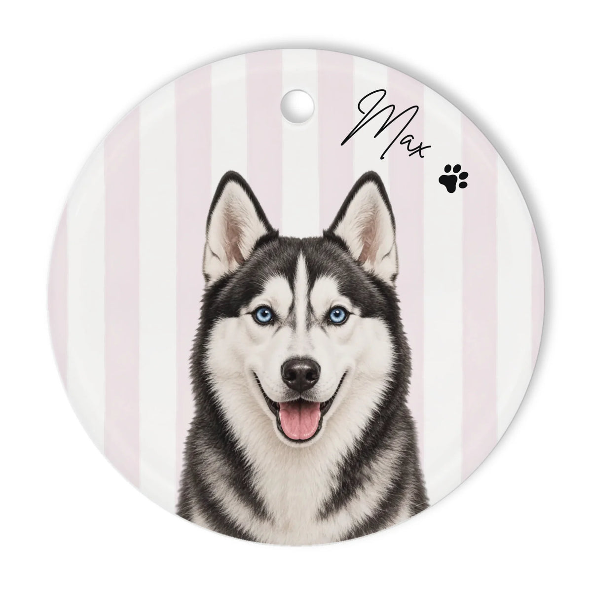 Personalized Pet Photo Ornament, Striped Portrait Ornament, Gift for Pet Lovers