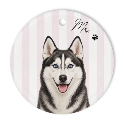 Personalized Pet Photo Ornament, Striped Portrait Ornament, Gift for Pet Lovers
