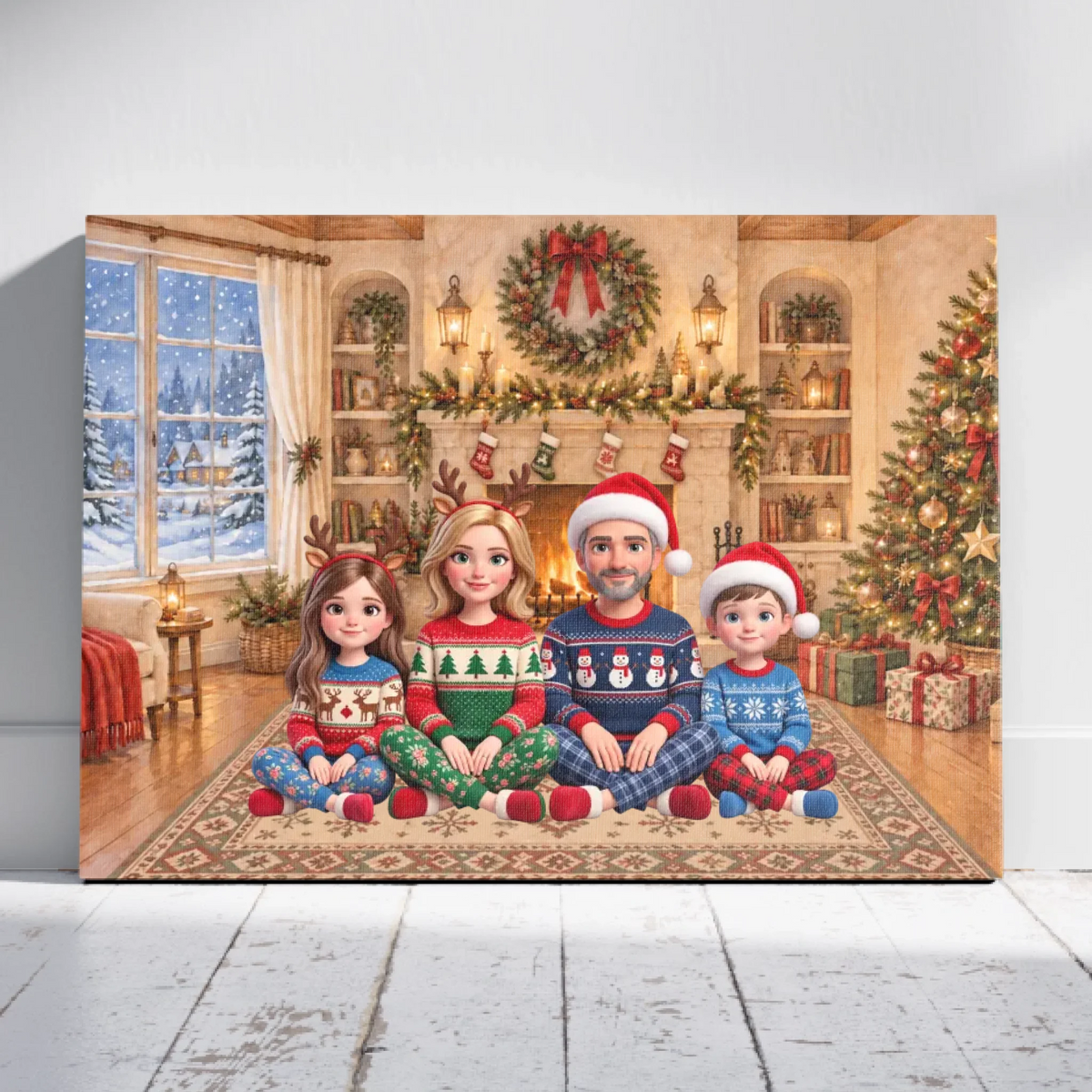 Family Sitting Festive Our Christmas Together - Personalized Canvas - Christmas Gifts For The Family