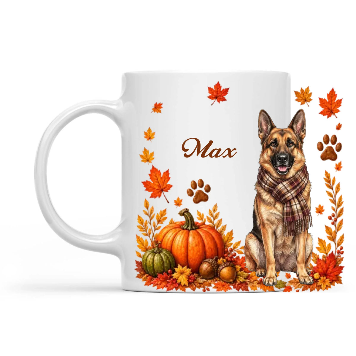 Personalized Autumn Dog Mug – Custom Pet Portrait Gift for Dog Lovers, Fall Coffee Mug