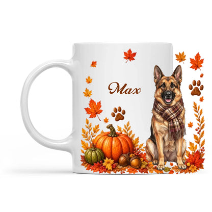 Personalized Autumn Dog Mug – Custom Pet Portrait Gift for Dog Lovers, Fall Coffee Mug
