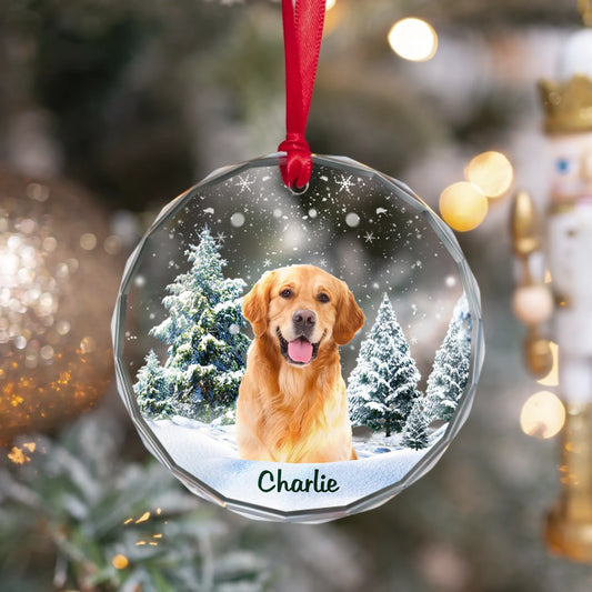 Custom Photo Dog Face - Christmas Gift For Dog Lovers, Pet Memorial - Personalized Circle Glass Ornament