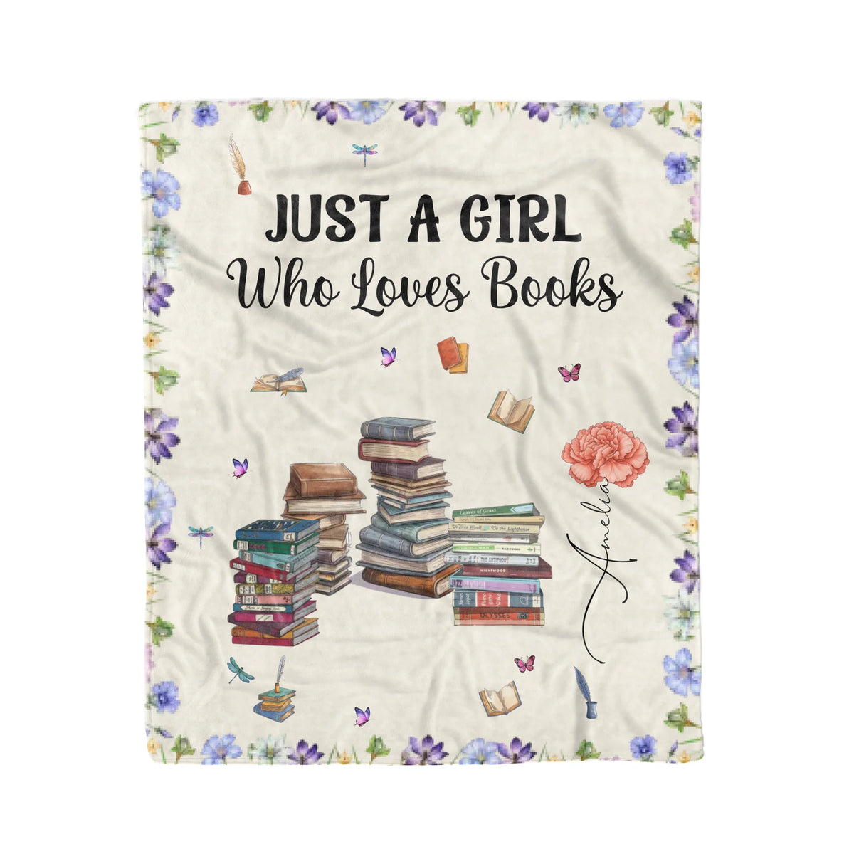 Just A Girl Who Loves Books Blanket Birth Month Flower - Personalized Blanket