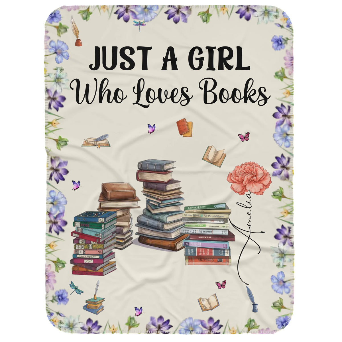 Just A Girl Who Loves Books Blanket Birth Month Flower - Personalized Blanket