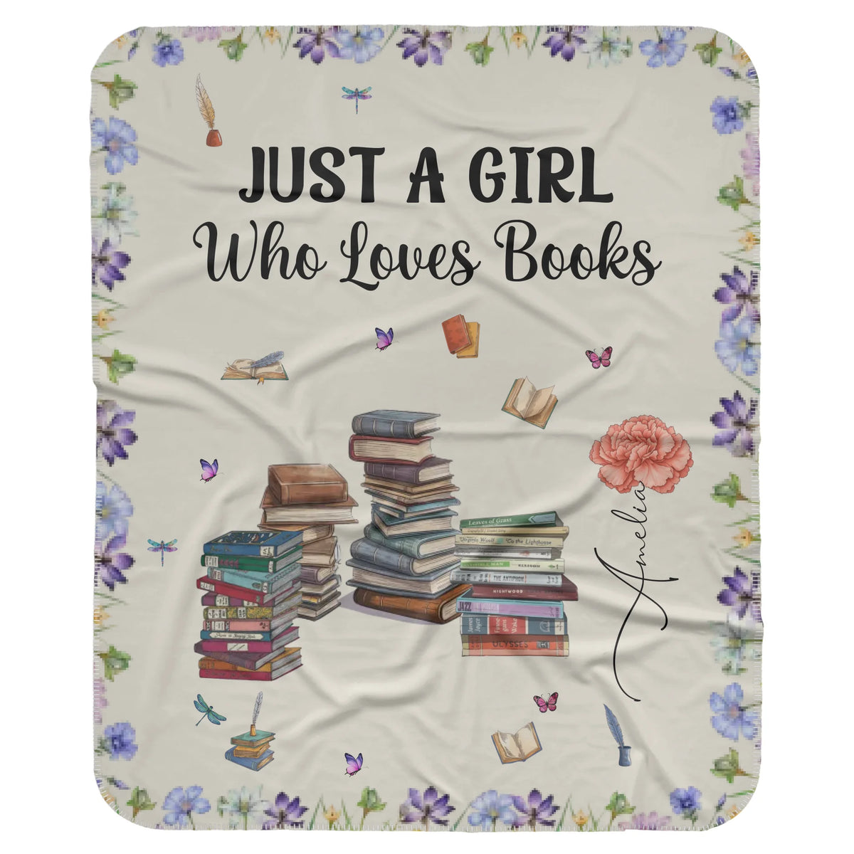 Just A Girl Who Loves Books Blanket Birth Month Flower - Personalized Blanket