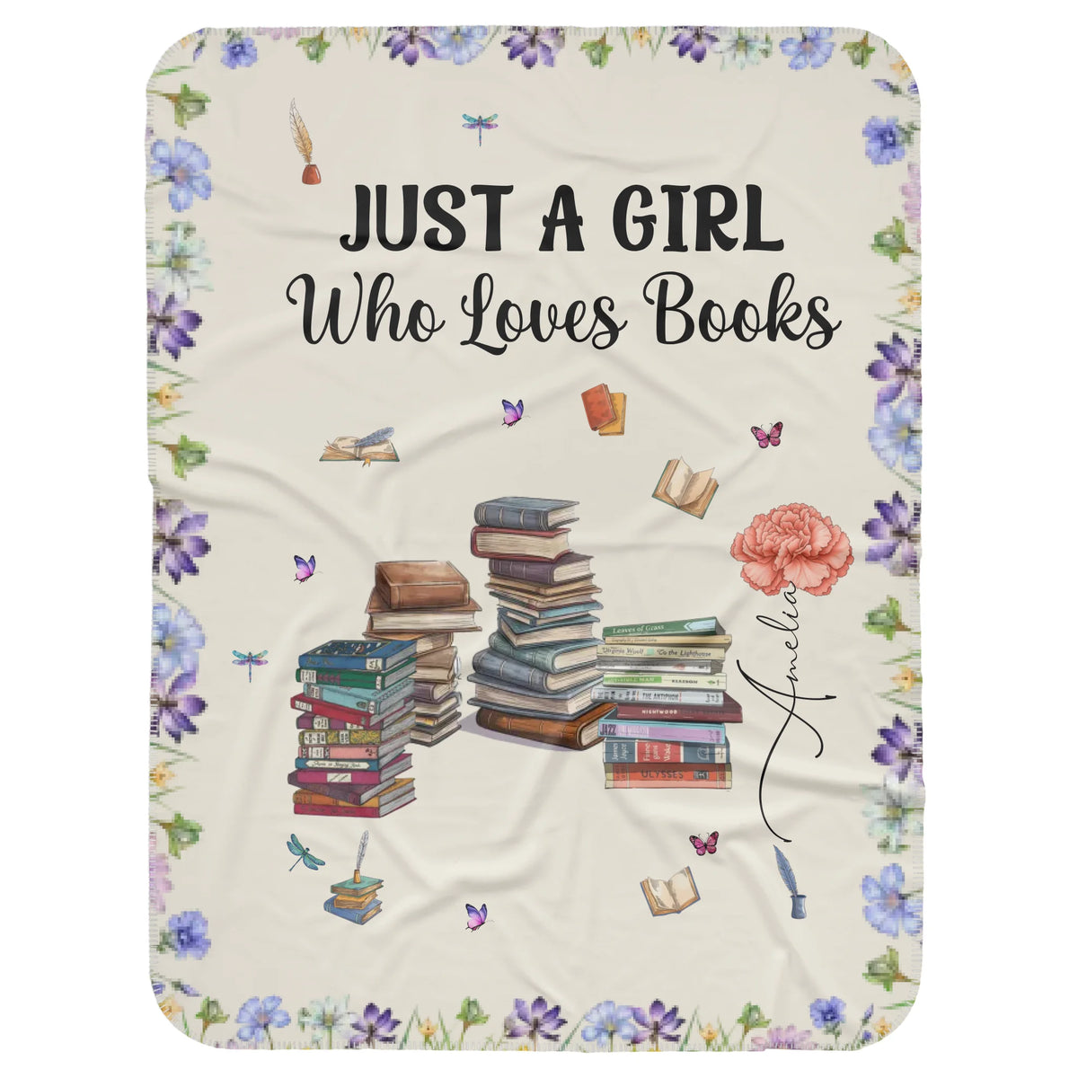 Just A Girl Who Loves Books Blanket Birth Month Flower - Personalized Blanket