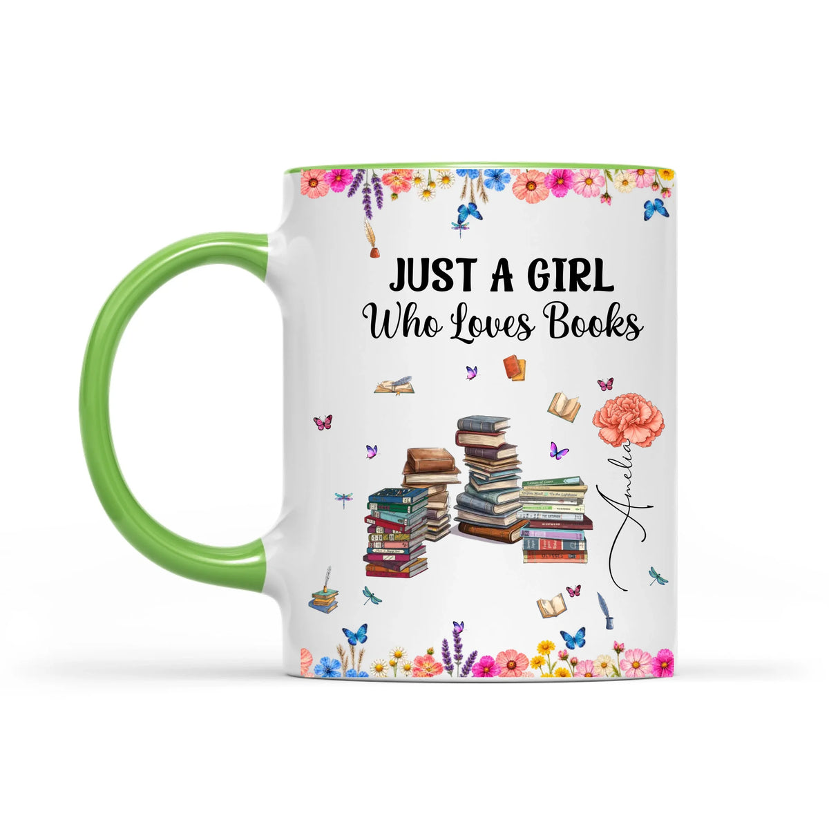 Just A Girl Who Loves Books Birth Month Flower - Personalized Reader Girl Coffee Mug For Book Lover