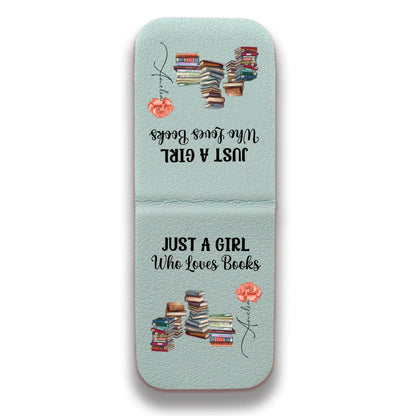 Just A Girl Who Loves Books 3D Effect Reading Woman - Personalized Leather Magnetic Bookmark - Gifts For Book Lovers